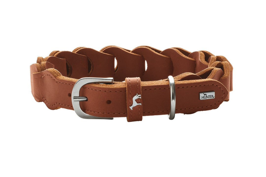 Solid EDUCATION Chain Collar - Hunter Pet Store -Collar for leisure activities (not for training purposes!) -With handmade and interlinked leather elements -Special design provides pleasant, light tug damping at the dog's neck -Made in Germany