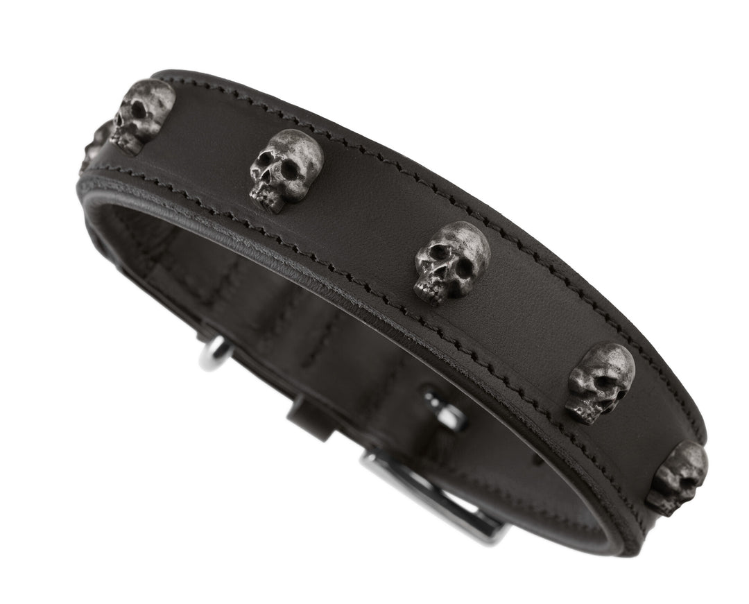 TIJUANA Collar - Hunter Pet Store -classic collar, universally useable -particularly tough and hard-wearing leather -with decorative skull trim -with leather key ring -made in Germany